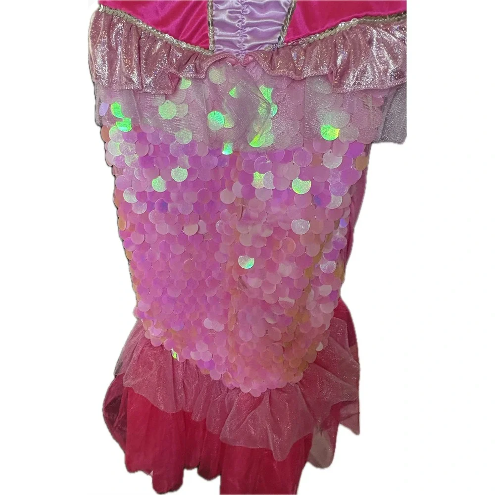 Medium Kids Pink Mermaid Costume Dress Sequined Princess Outfit Size Medium 8 - Picture 3 of 6